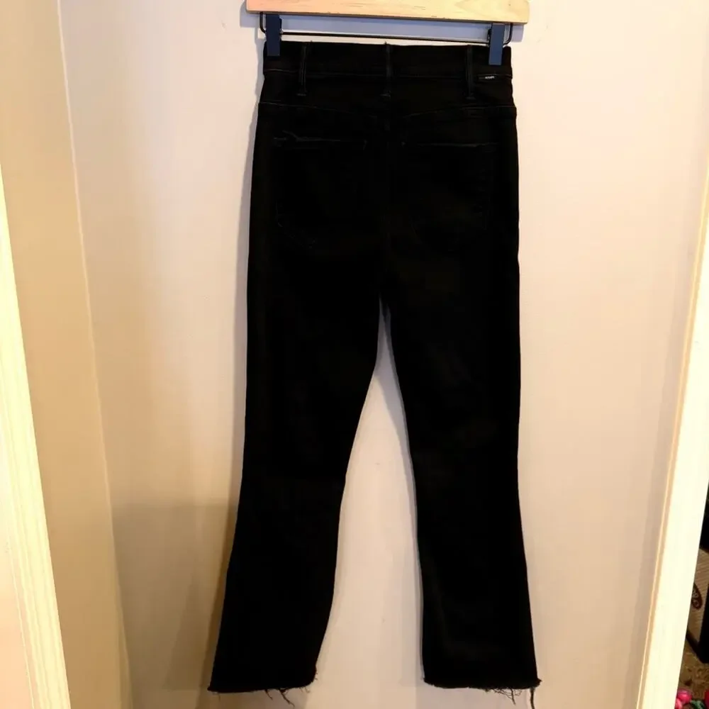 Mother‎ The Hustler Ankle Fray Black Wash Stretch Jeans Raw Hem Womens 24 Edgy